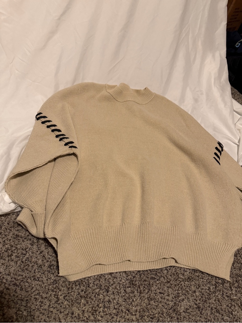 Altar'd State Beige Turtleneck Sweater with Black Sleeve Lacing
